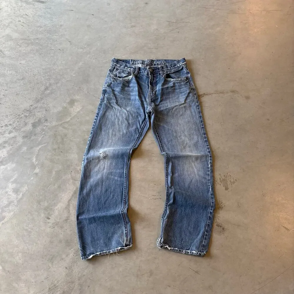 y2k faded distressed bootcut denim jeans